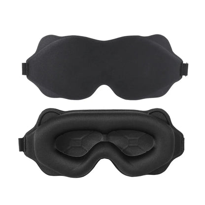 Clockout 3D sleep mask in black, front and back view